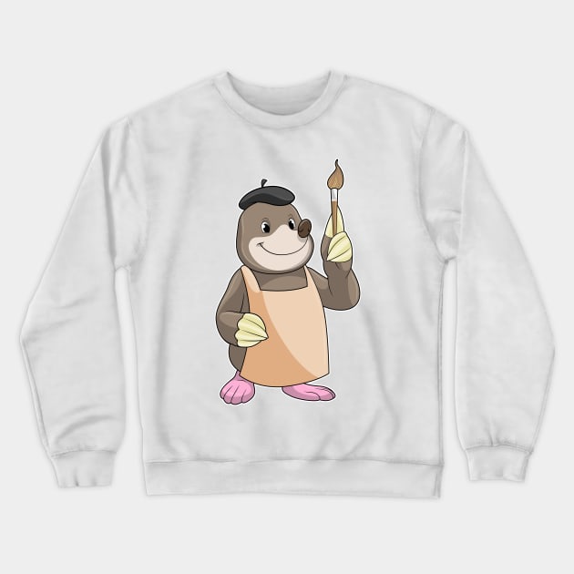 Mole as Painter with Paint brush Crewneck Sweatshirt by Markus Schnabel